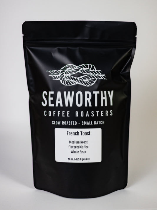 Seaworthy slow roasted, small batch, low acid coffee. 1 pound bag of French Toast flavored coffee.