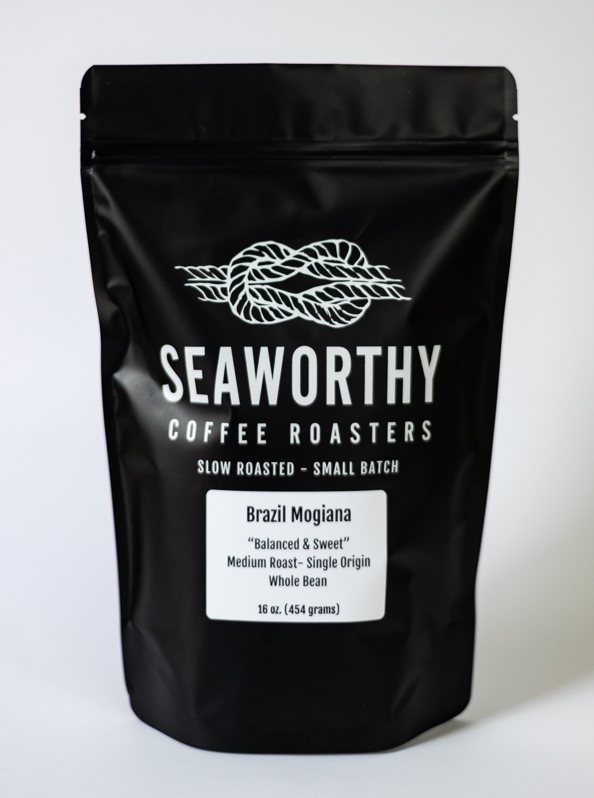 Seaworthy slow roasted, small batch coffee. This single-origin coffee comes to us from the Mogiana region, located in the Brazilian state of Sao Paulo, where they've been growing high quality Arabica coffee for over 200 years. Coffee grown in this region is known for it's smooth bodied, perfectly balanced, sweet & mild cup characteristics and that's exactly what you can expect here! This is a downright excellent cup of coffee with notes of sweet cocoa and light brown sugar.