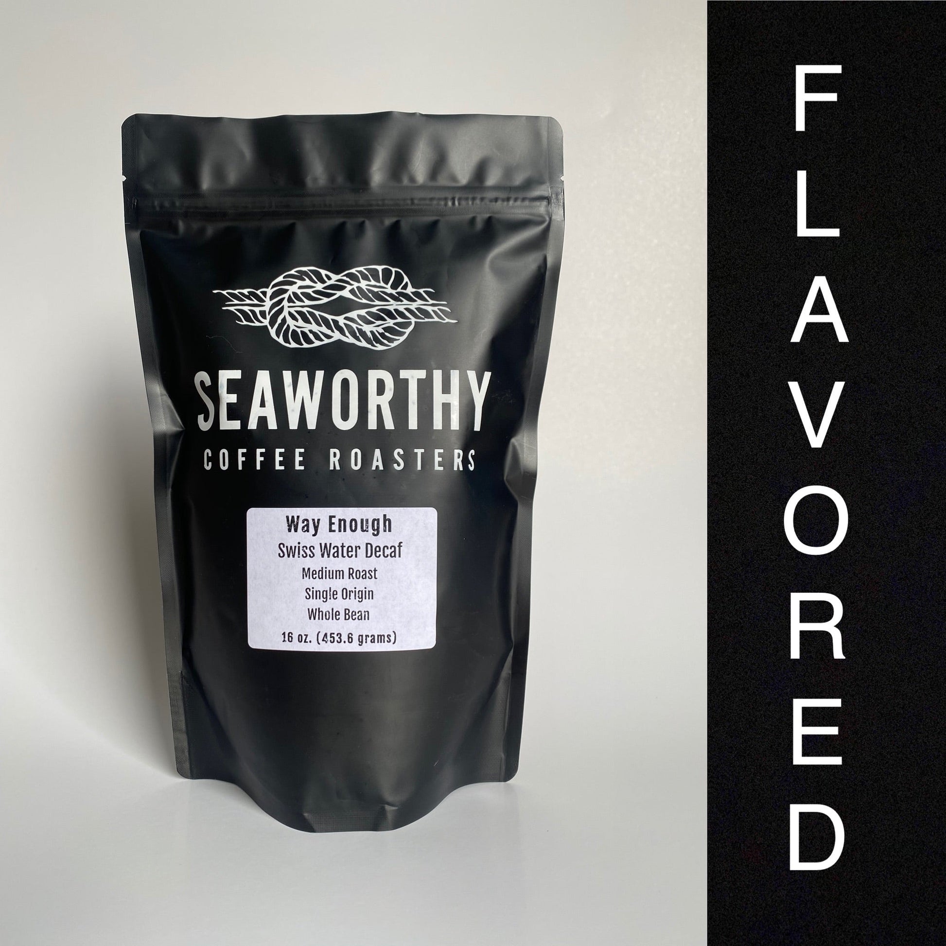 Seaworthy slow roasted, small batch coffee. Flavored Swiss Water Decaf is available in every flavor we currently offer, leaving you with no caffeine and a lot of choices, including seasonal flavors!  Did we mention our flavors are allergen free and contain no sugar?  Just delicious decaf coffee paired with tasty flavors—a treat that can be enjoyed any time of the day or night. 