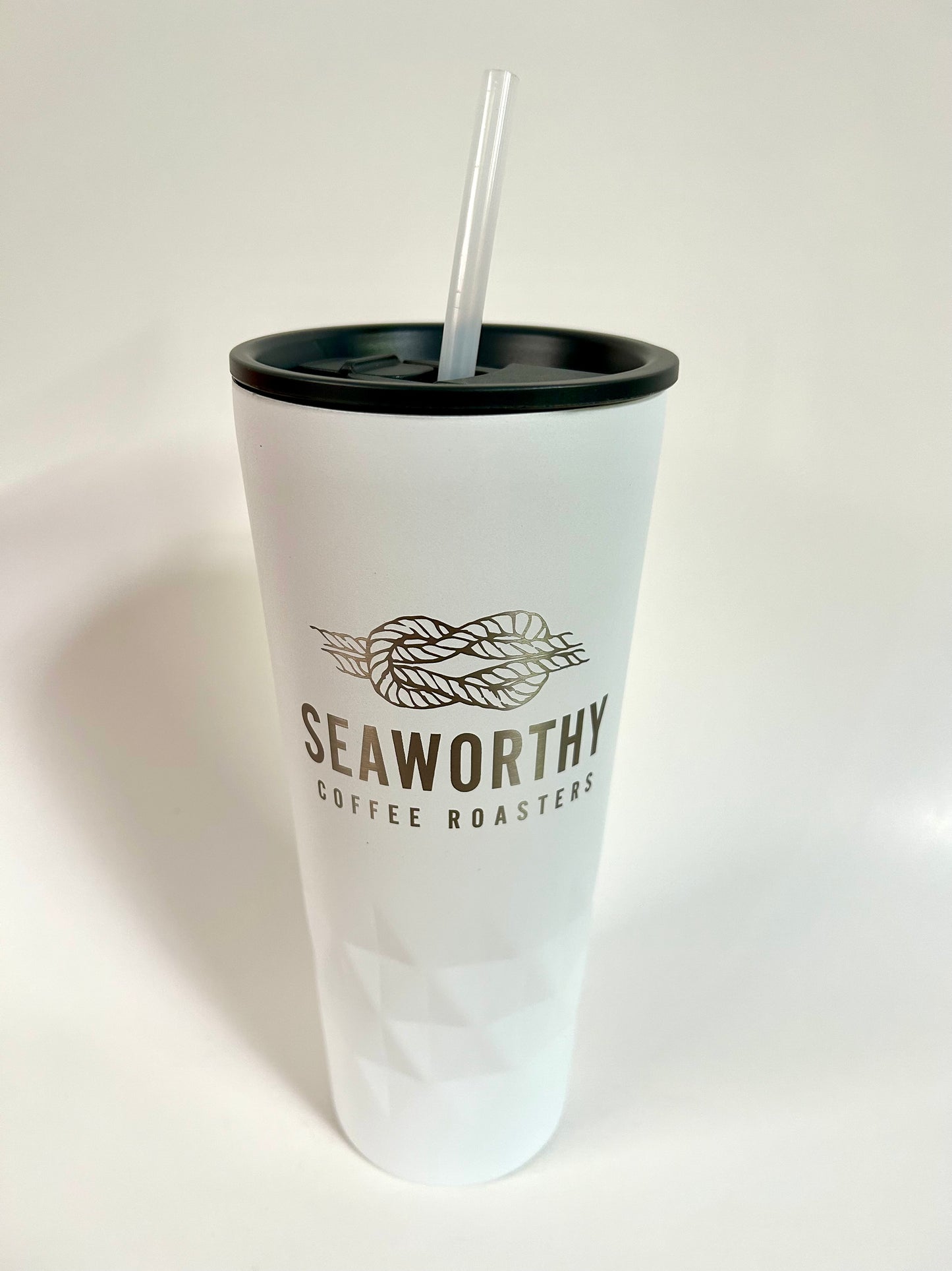 Seaworthy Coffee tumbler.  Tumbler with straw. 